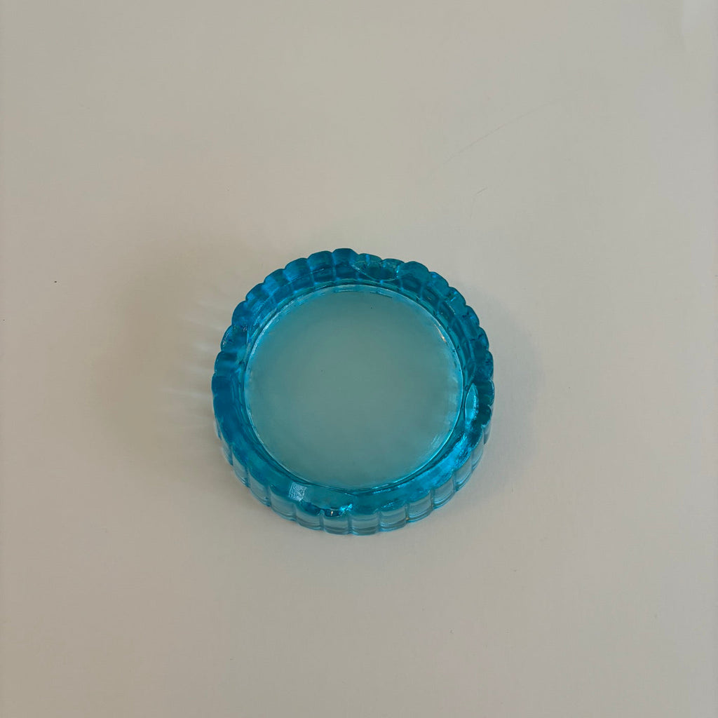 Cendrier En Verre Bleu Vintage