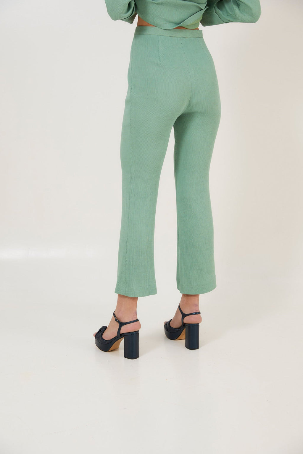 Pantalon Sixties Crop Froissé Bleu Eau