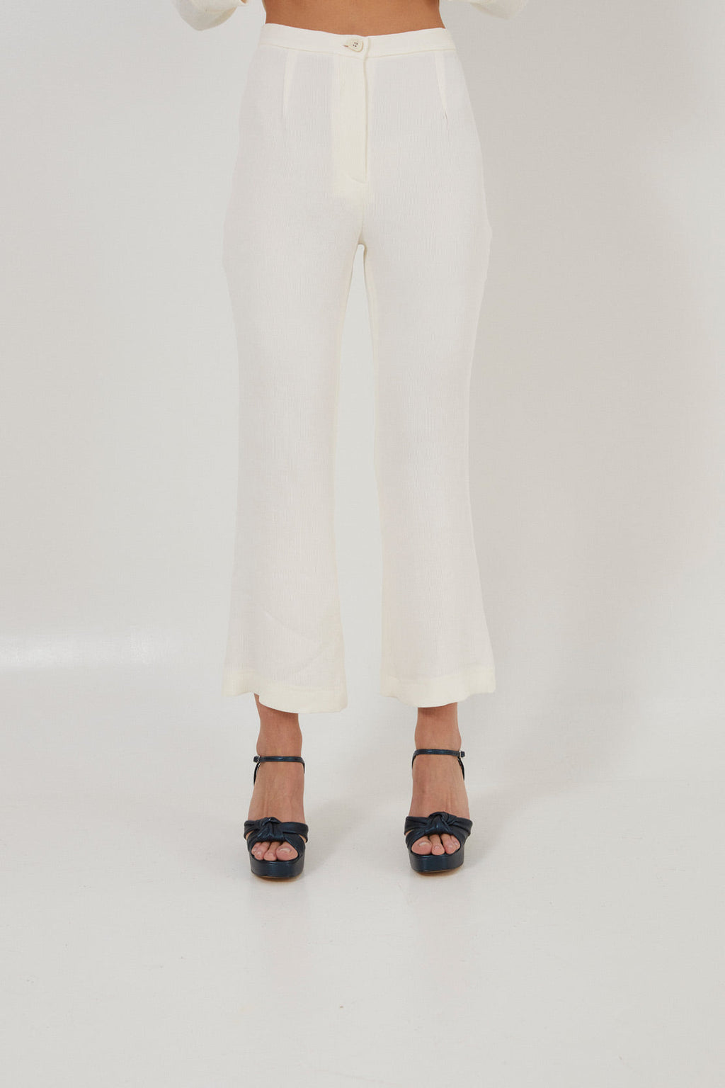 Pantalon Crop Froissé Écru