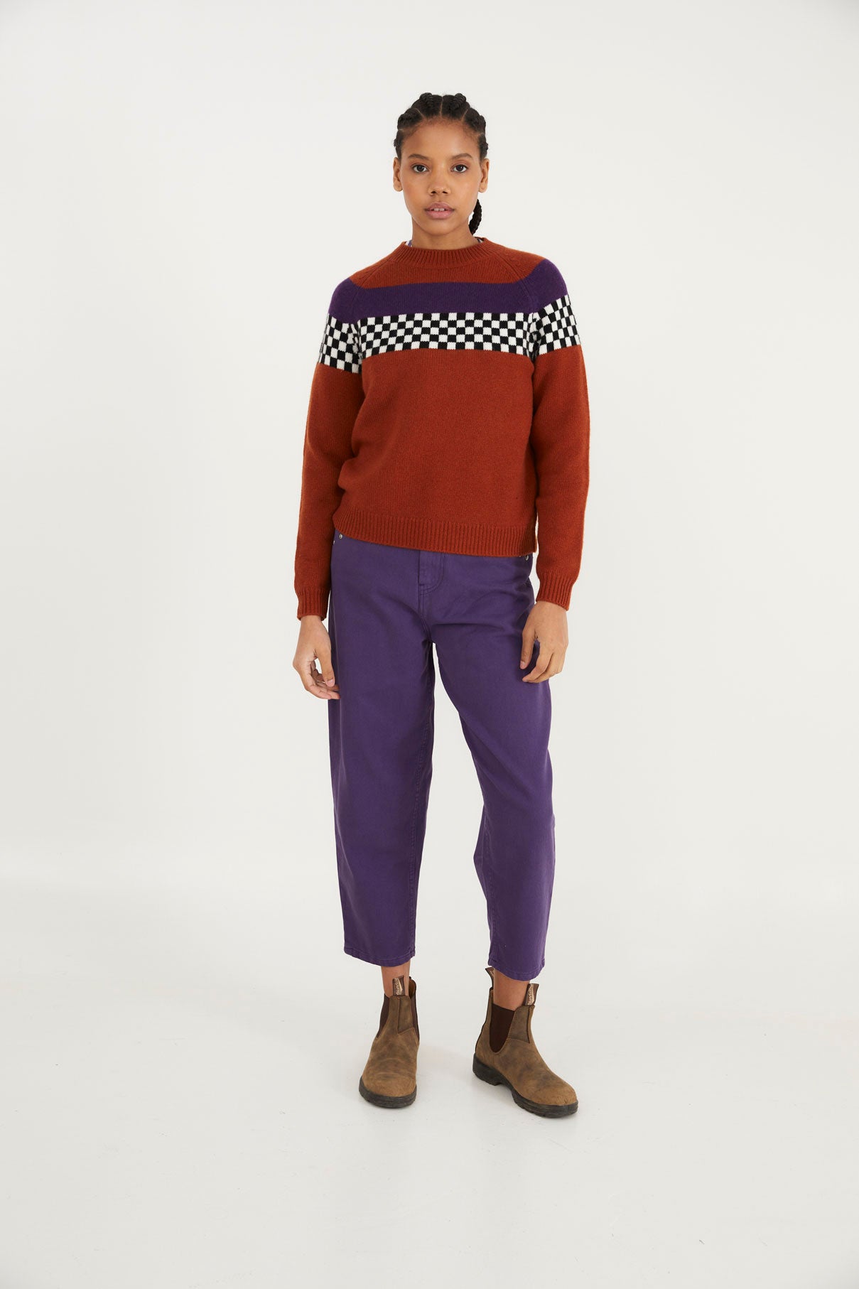 Pull Damier Maille Terracotta