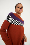 Pull Damier Maille Terracotta
