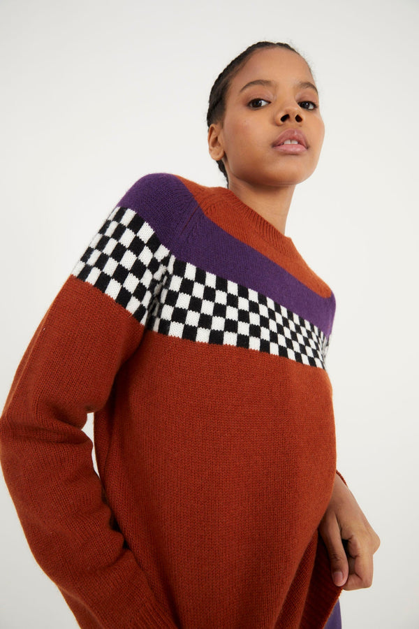 Pull Damier Maille Terracotta