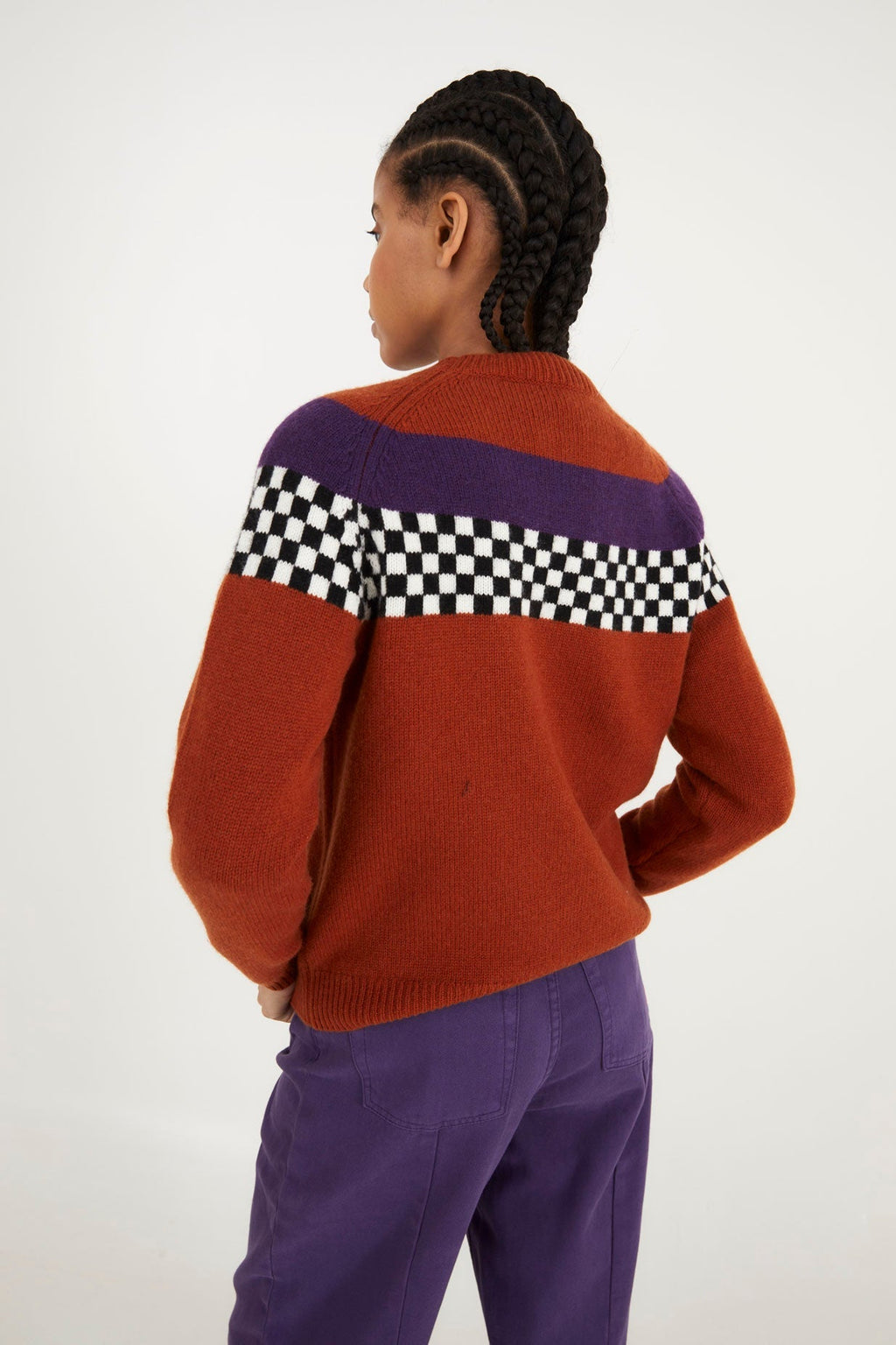 Pull Damier Maille Terracotta