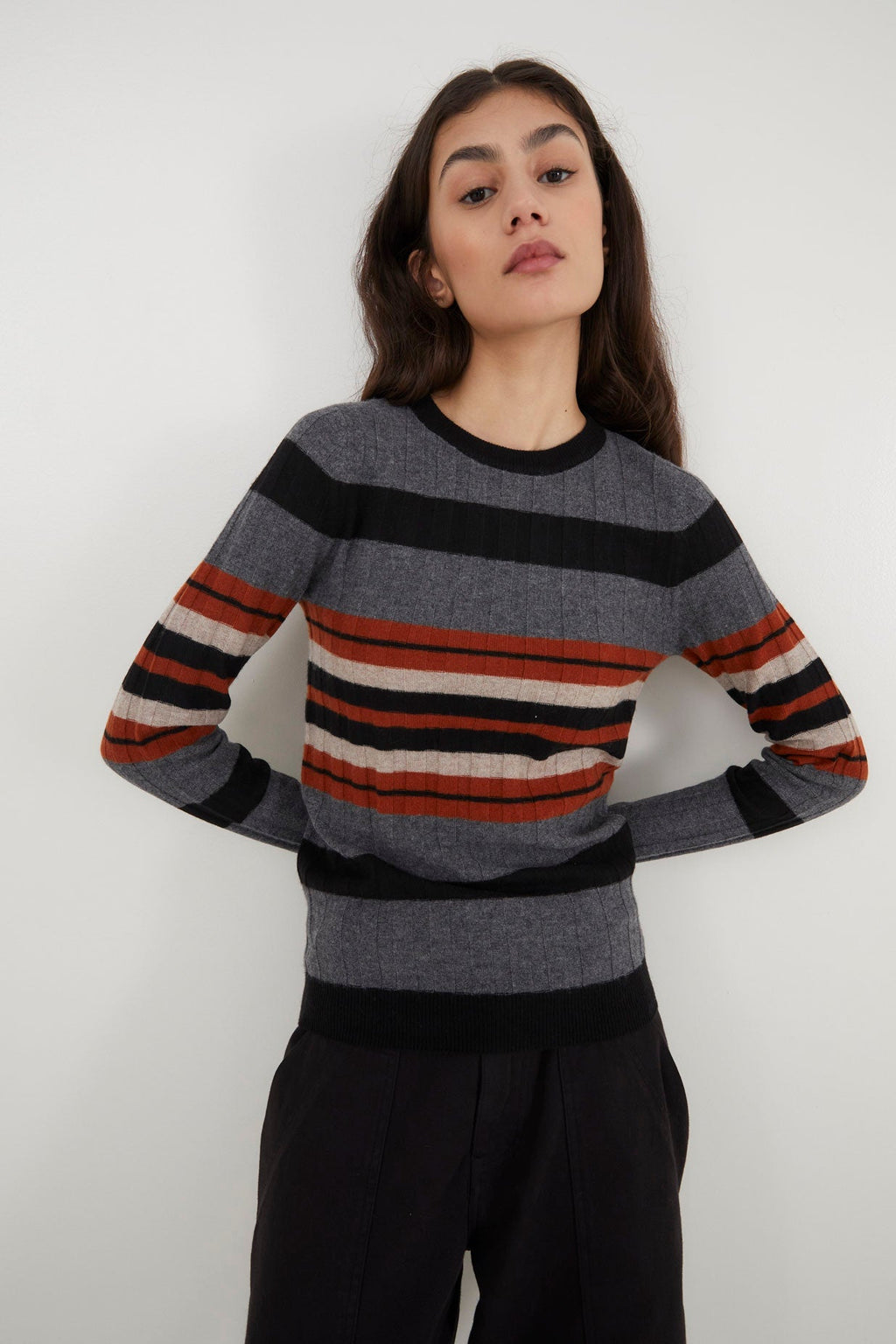 Pull Côtelé Rayé Beige