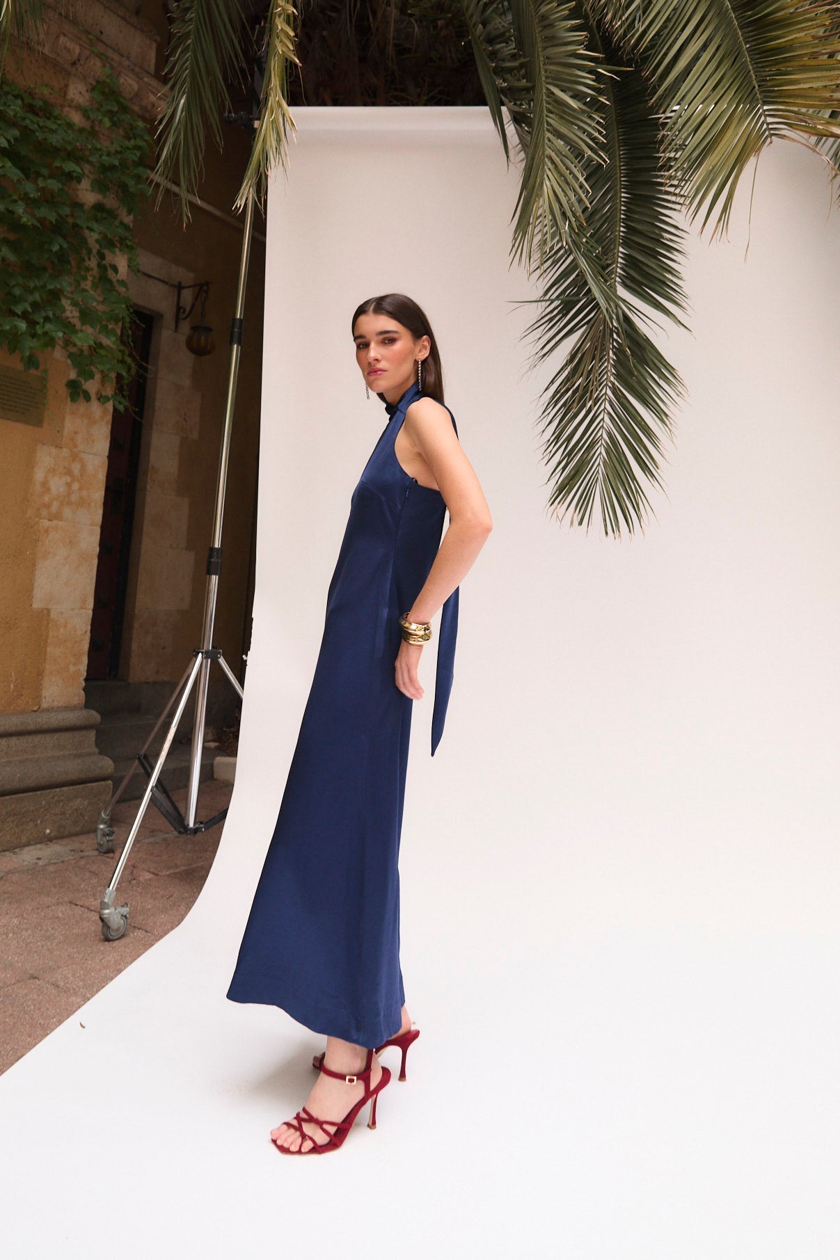 Robe Dos Nu Satin Marine