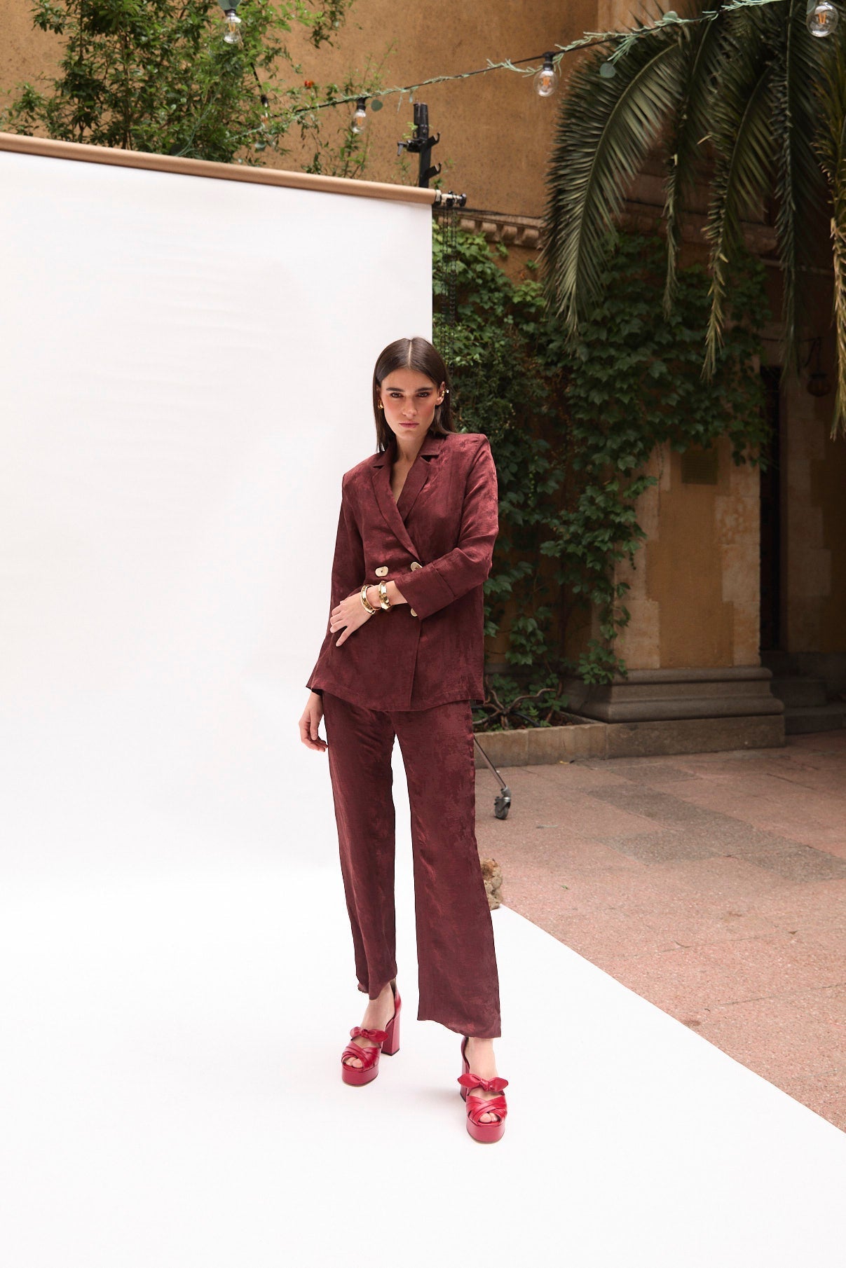 Pantalon Sixties Crop Jacquard Rustique Marron