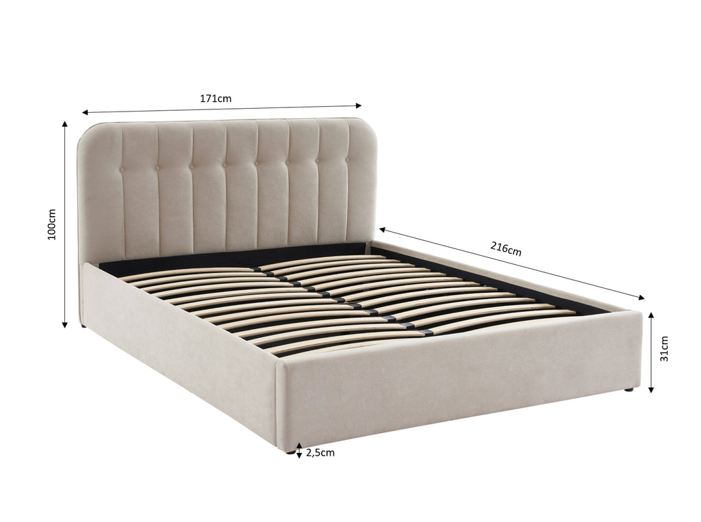 Lit Coffre Andre - Velour Beige Sable - Sommier Inclus
