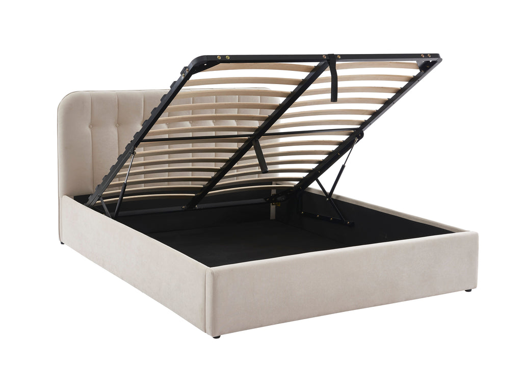 Lit Coffre Andre - Velour Beige Sable - Sommier Inclus