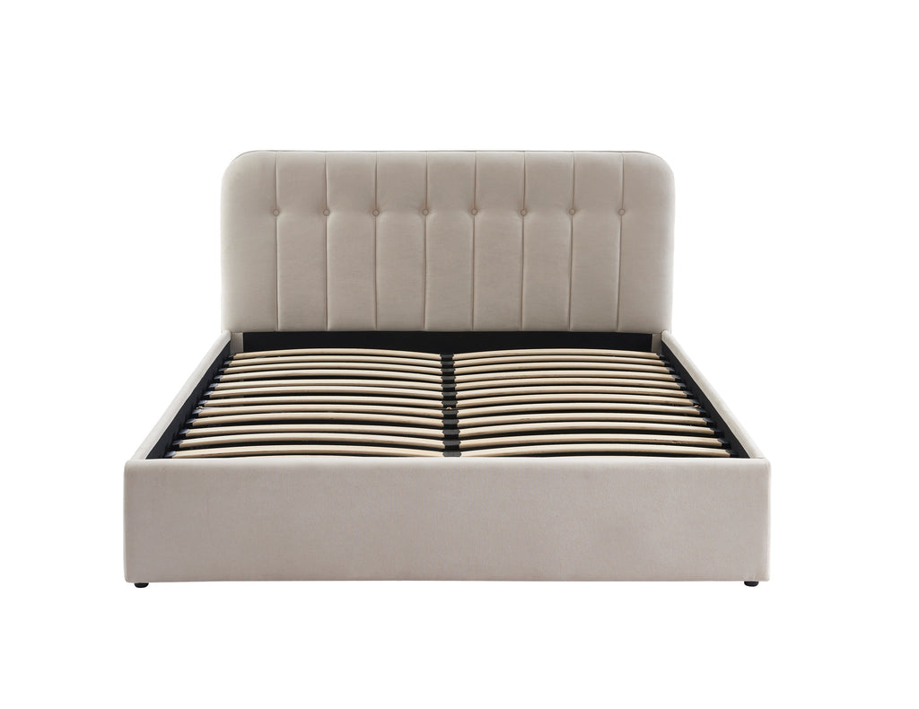 Lit Coffre Andre - Velour Beige Sable - Sommier Inclus
