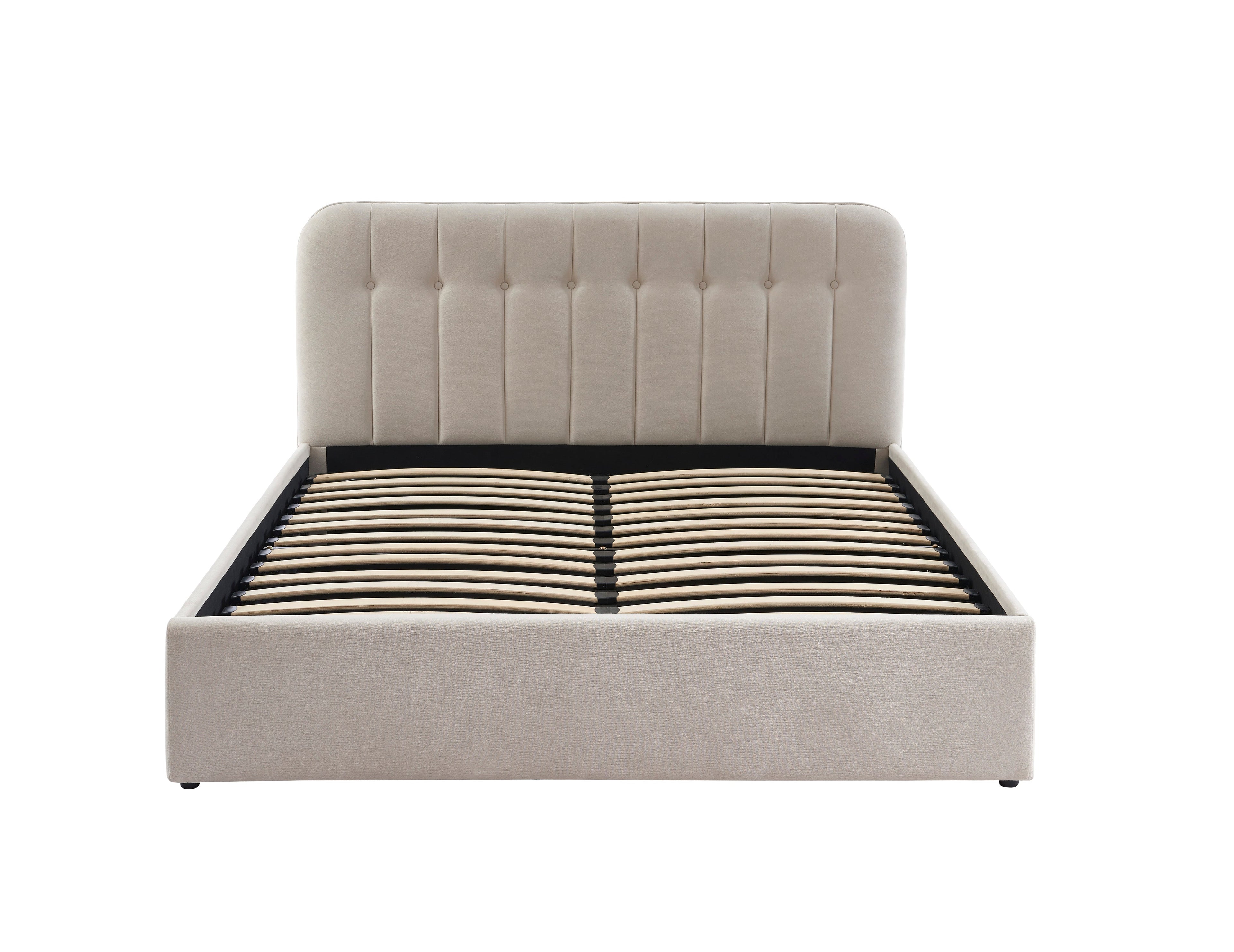 Lit Coffre Andre - Velour Beige Sable - Sommier Inclus