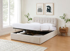 Lit Coffre Andre - Velour Beige Sable - Sommier Inclus