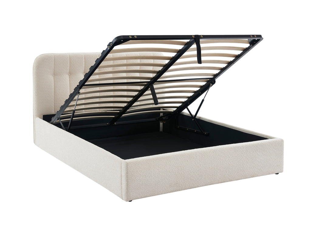 Lit Coffre Andre - Tissu Bouclettes Écru - Sommier Inclus