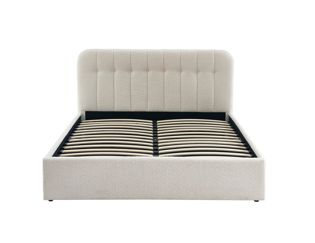 Lit Coffre Andre - Tissu Bouclettes Écru - Sommier Inclus
