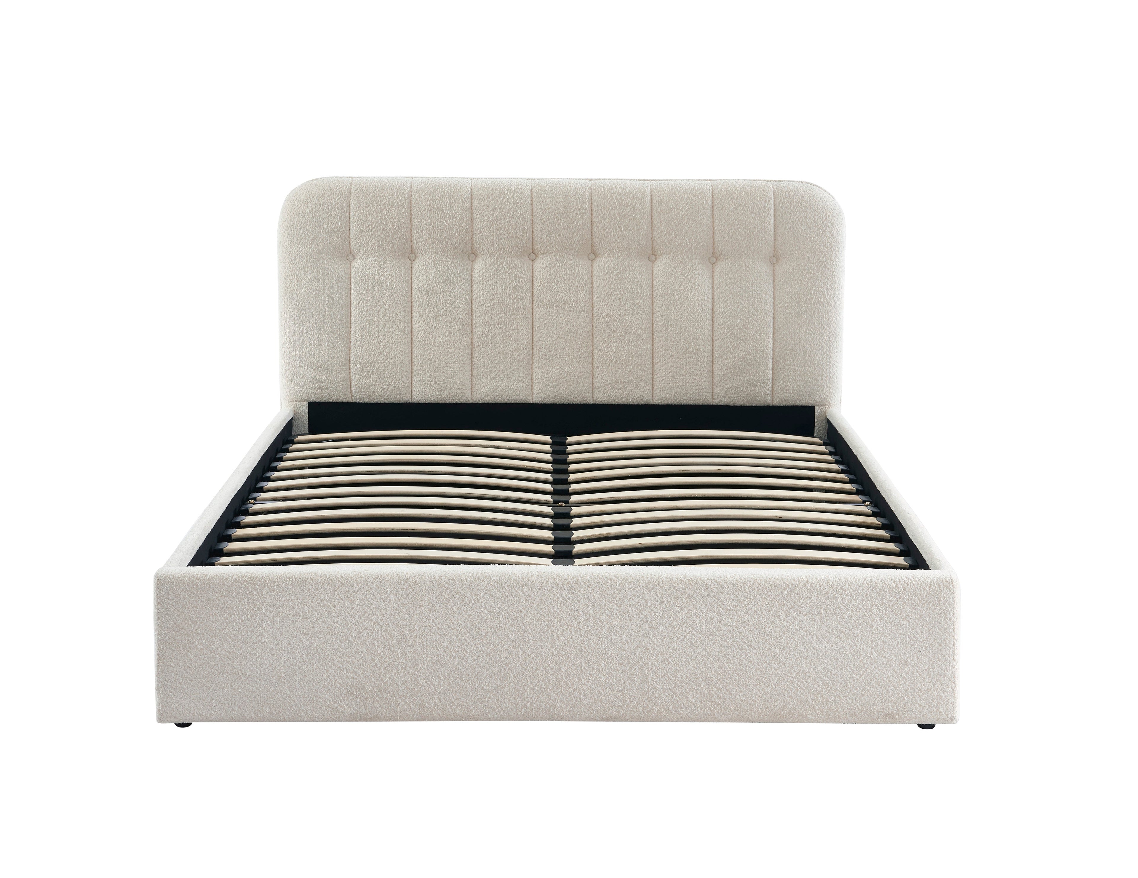 Lit Coffre Andre - Tissu Bouclettes Écru - Sommier Inclus