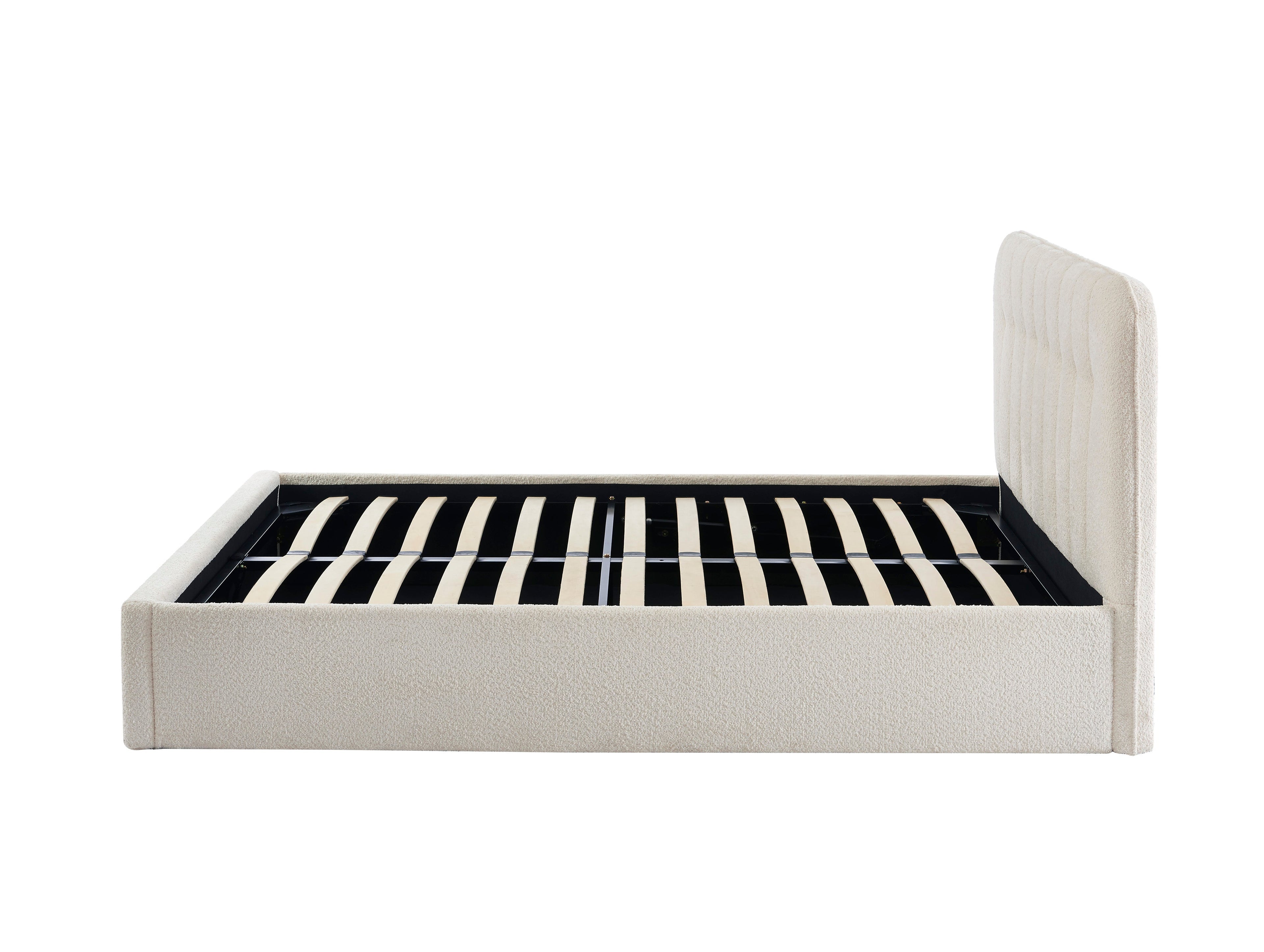 Lit Coffre Andre - Tissu Bouclettes Écru - Sommier Inclus