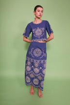 Jupe Bombay Broderie Bleu