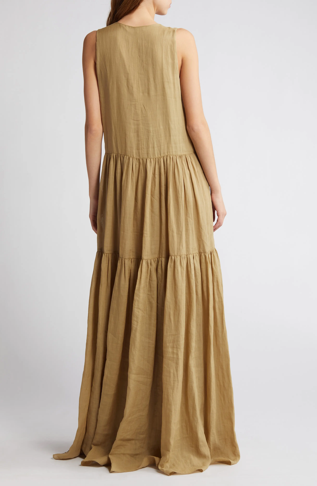 Robe Sleeveless Tie Neck Maxi - Khaki Green