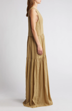 Robe Sleeveless Tie Neck Maxi - Khaki Green