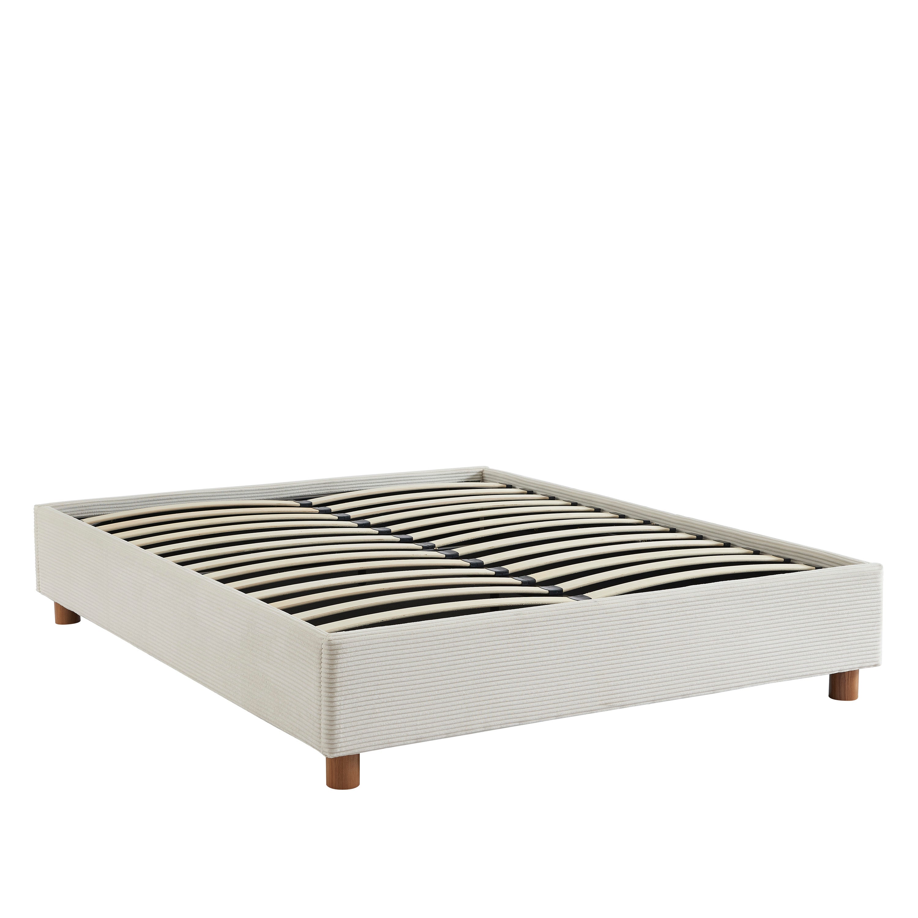 Lit Coffre Korall - Velours Cotelé Écru - Sommier Inclus