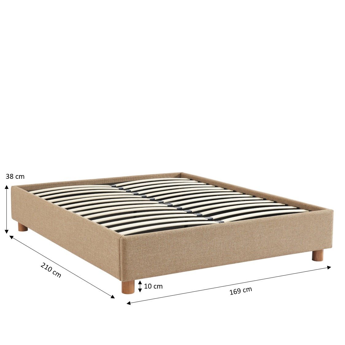Lit Coffre Korall - Tissu Tweed Taupe - Sommier Inclus