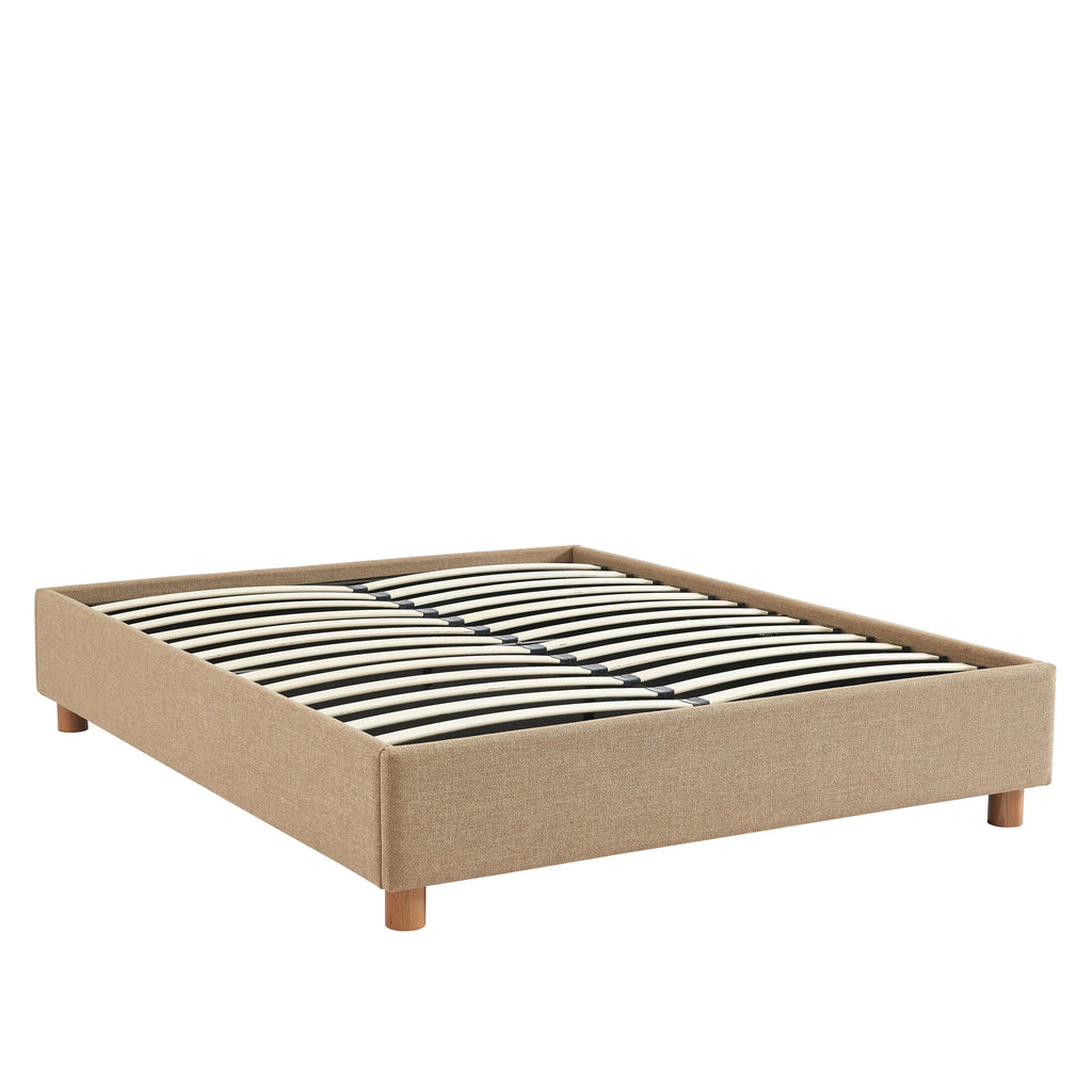 Lit Coffre Korall - Tissu Tweed Taupe - Sommier Inclus