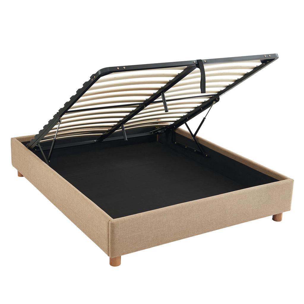 Lit Coffre Korall - Tissu Tweed Taupe - Sommier Inclus