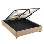 Lit Coffre Korall - Tissu Tweed Taupe - Sommier Inclus