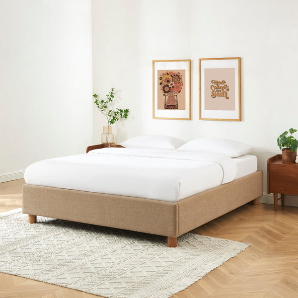 Lit Coffre Korall - Tissu Tweed Taupe - Sommier Inclus