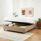 Lit Coffre Korall - Tissu Tweed Taupe - Sommier Inclus
