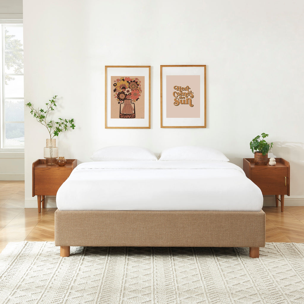 Lit Coffre Korall - Tissu Tweed Taupe - Sommier Inclus