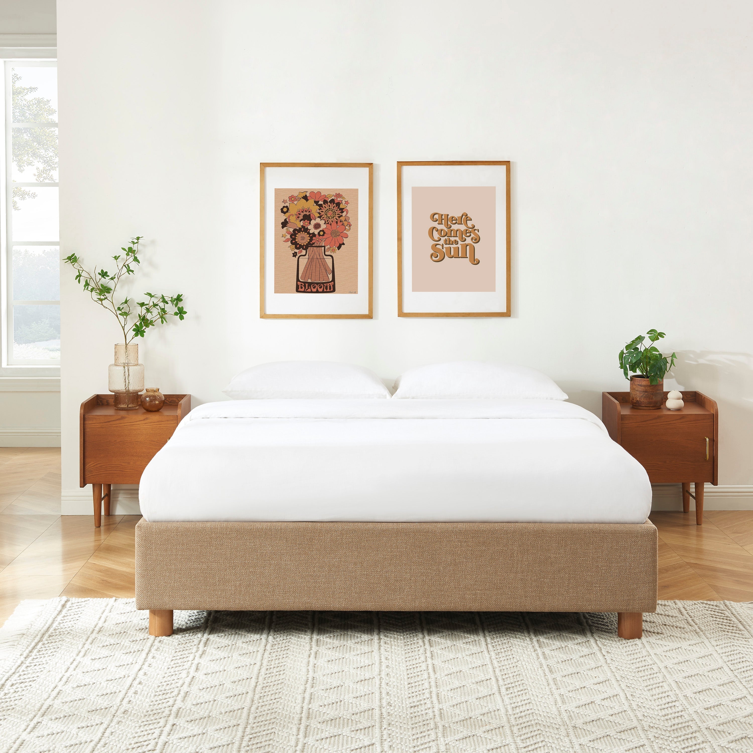 Lit Coffre Korall - Tissu Tweed Taupe - Sommier Inclus
