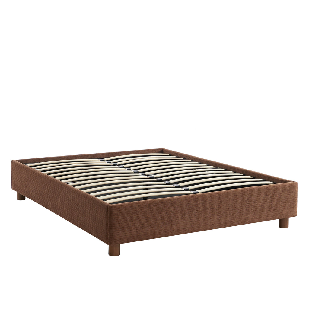 Lit Coffre Korall - Velours Côtelé Rétro Marron - Sommier Inclus