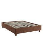 Lit Coffre Korall - Velours Côtelé Rétro Marron - Sommier Inclus