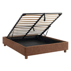 Lit Coffre Korall - Velours Côtelé Rétro Marron - Sommier Inclus