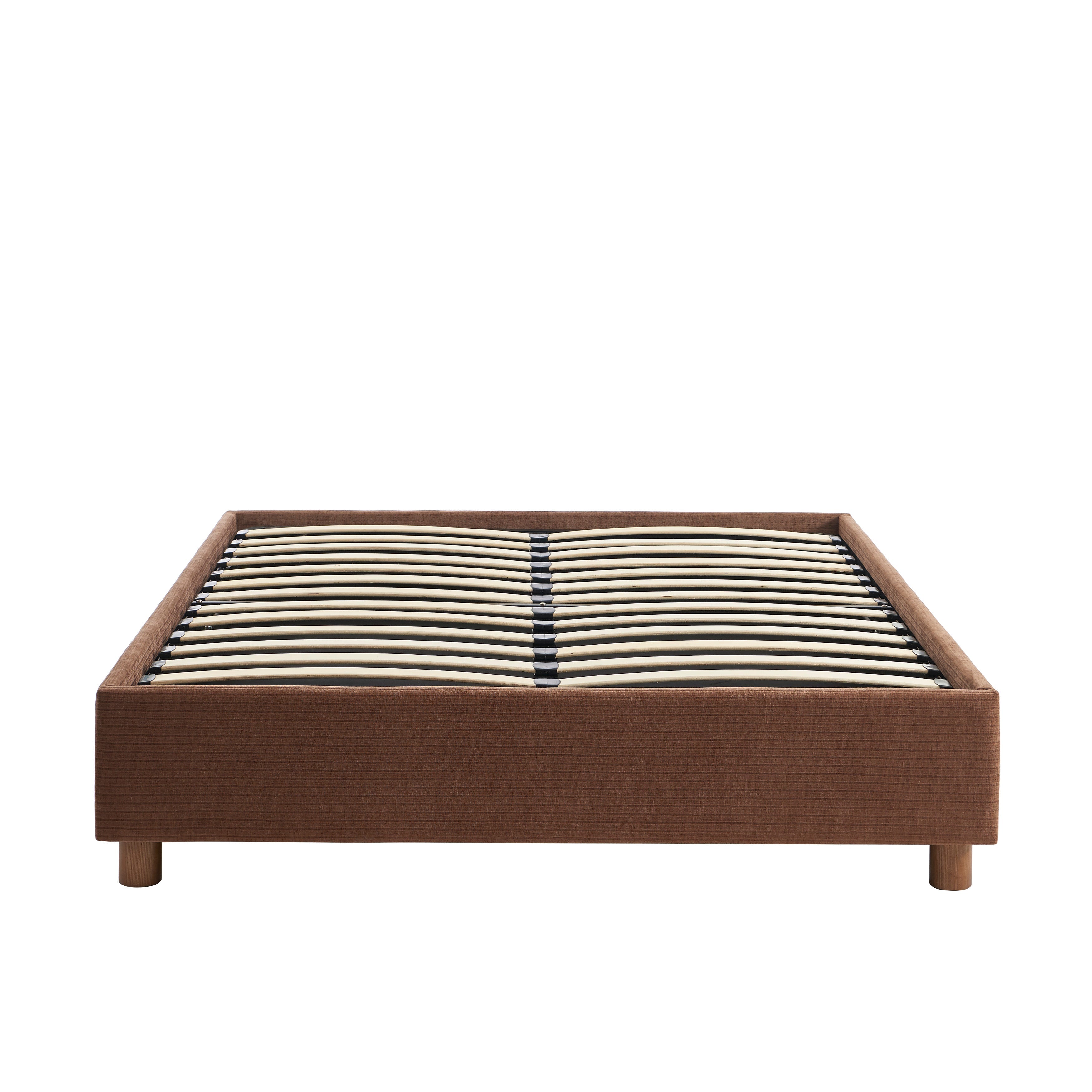 Lit Coffre Korall - Velours Côtelé Rétro Marron - Sommier Inclus
