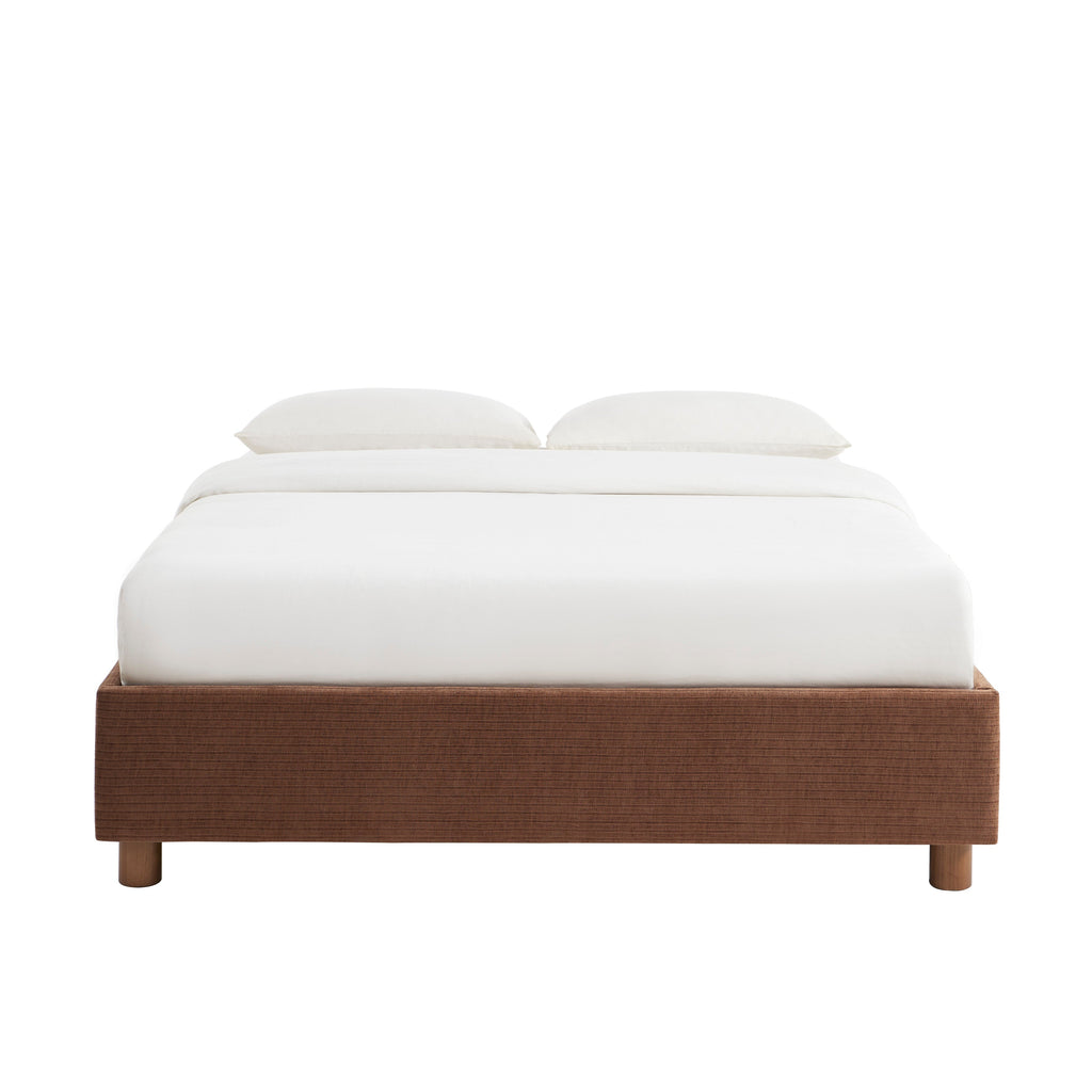 Lit Coffre Korall - Velours Côtelé Rétro Marron - Sommier Inclus