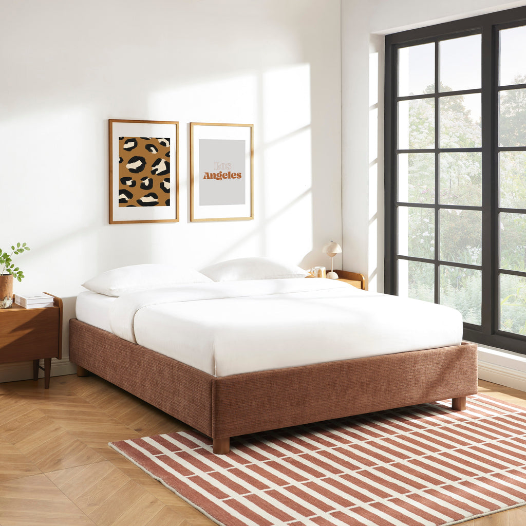 Lit Coffre Korall - Velours Côtelé Rétro Marron - Sommier Inclus