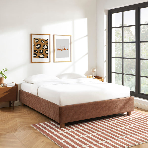 Lit Coffre Korall - Velours Côtelé Rétro Marron - Sommier Inclus