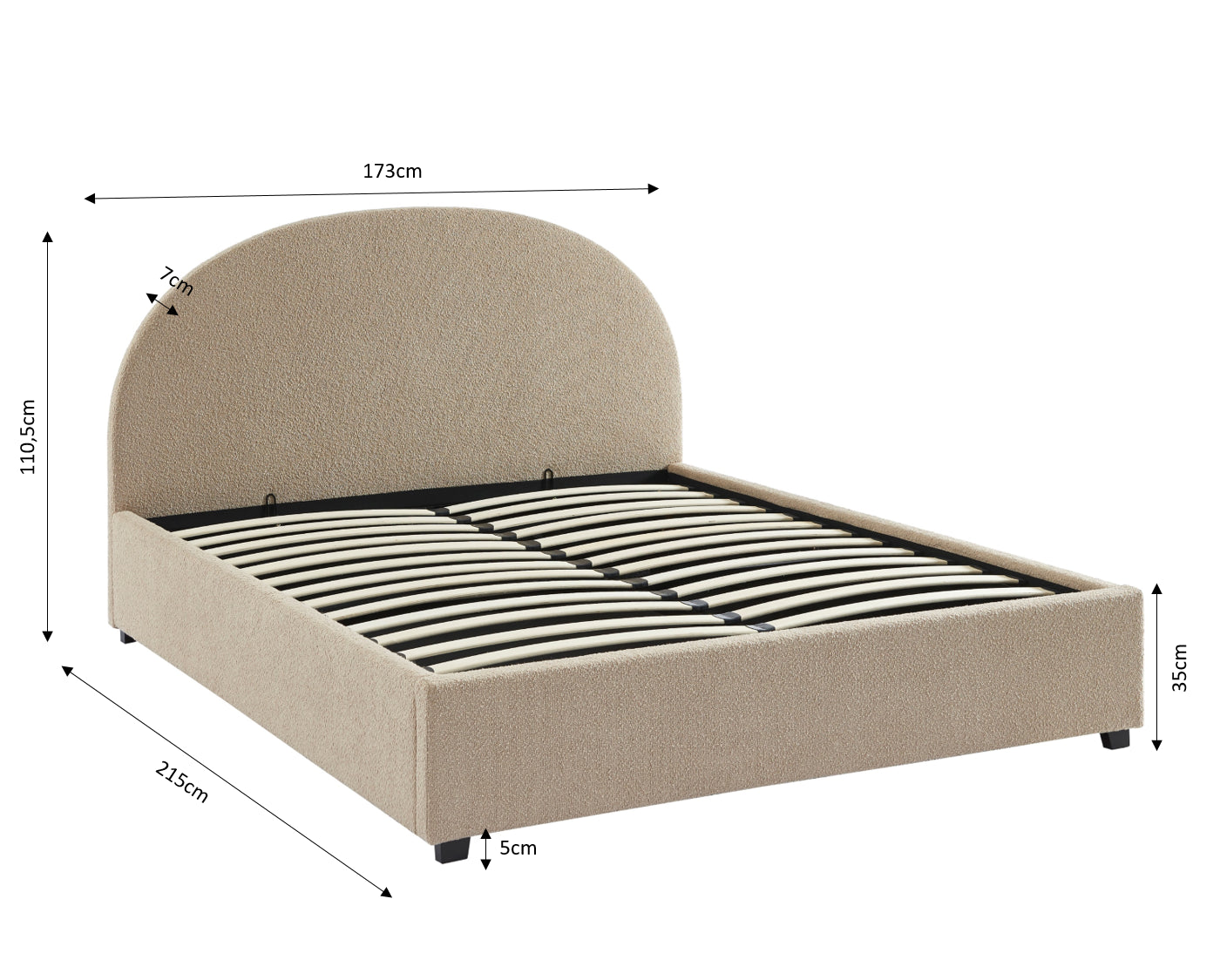Lit Coffre Olaf - Tissu Bouclette Beige - Sommier Inclus