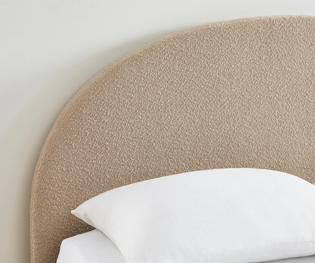 Lit Coffre Olaf - Tissu Bouclette Beige - Sommier Inclus