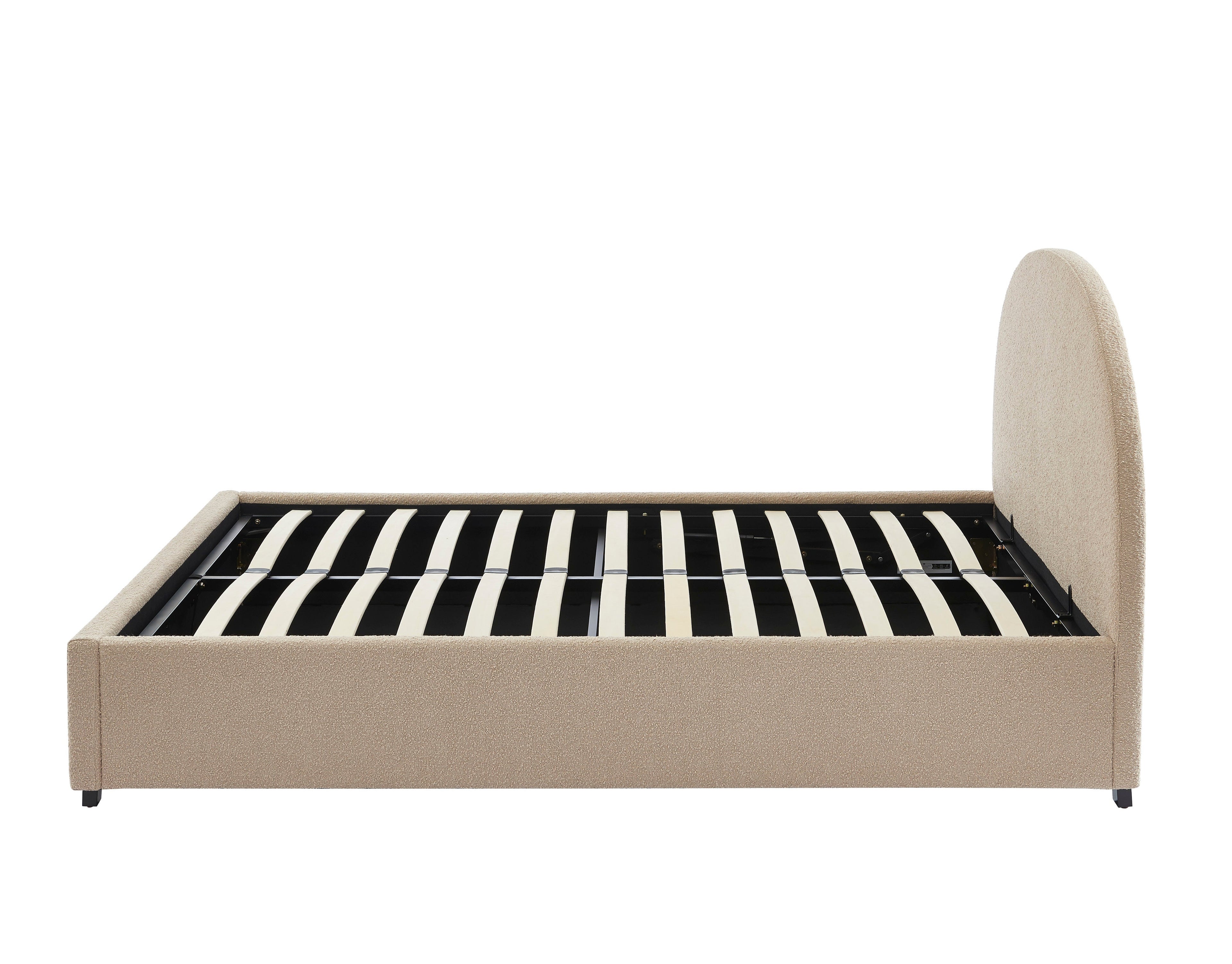Lit Coffre Olaf - Tissu Bouclette Beige - Sommier Inclus