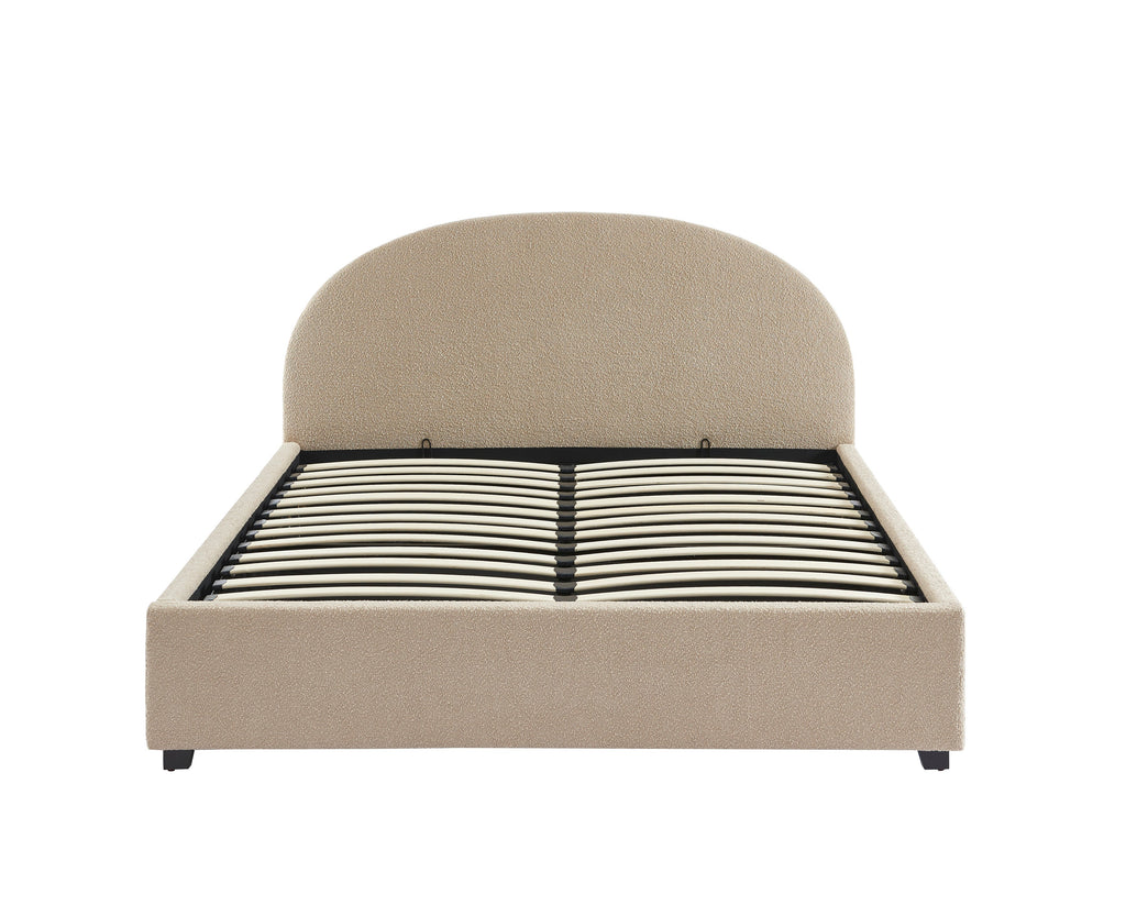 Lit Coffre Olaf - Tissu Bouclette Beige - Sommier Inclus