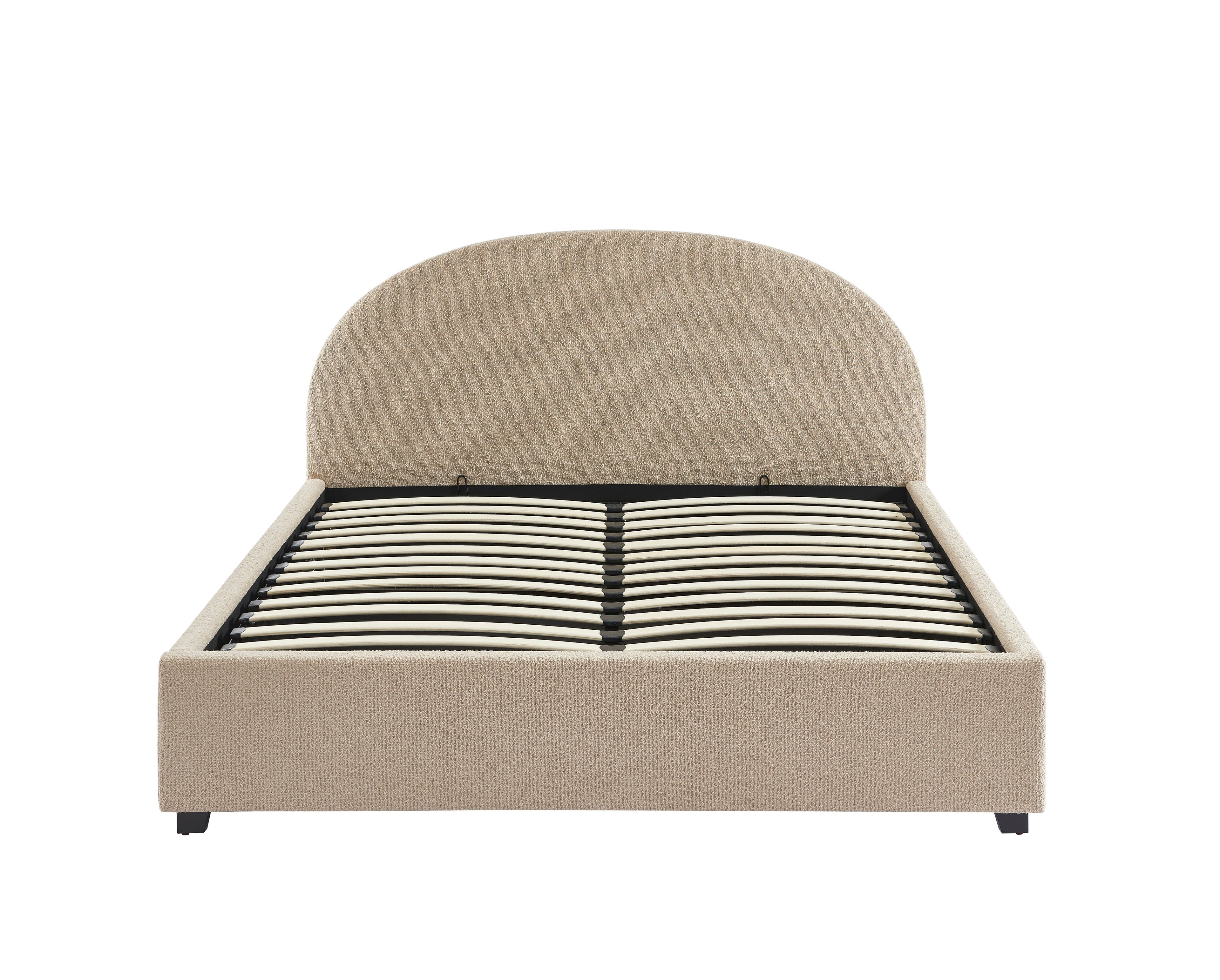 Lit Coffre Olaf - Tissu Bouclette Beige - Sommier Inclus