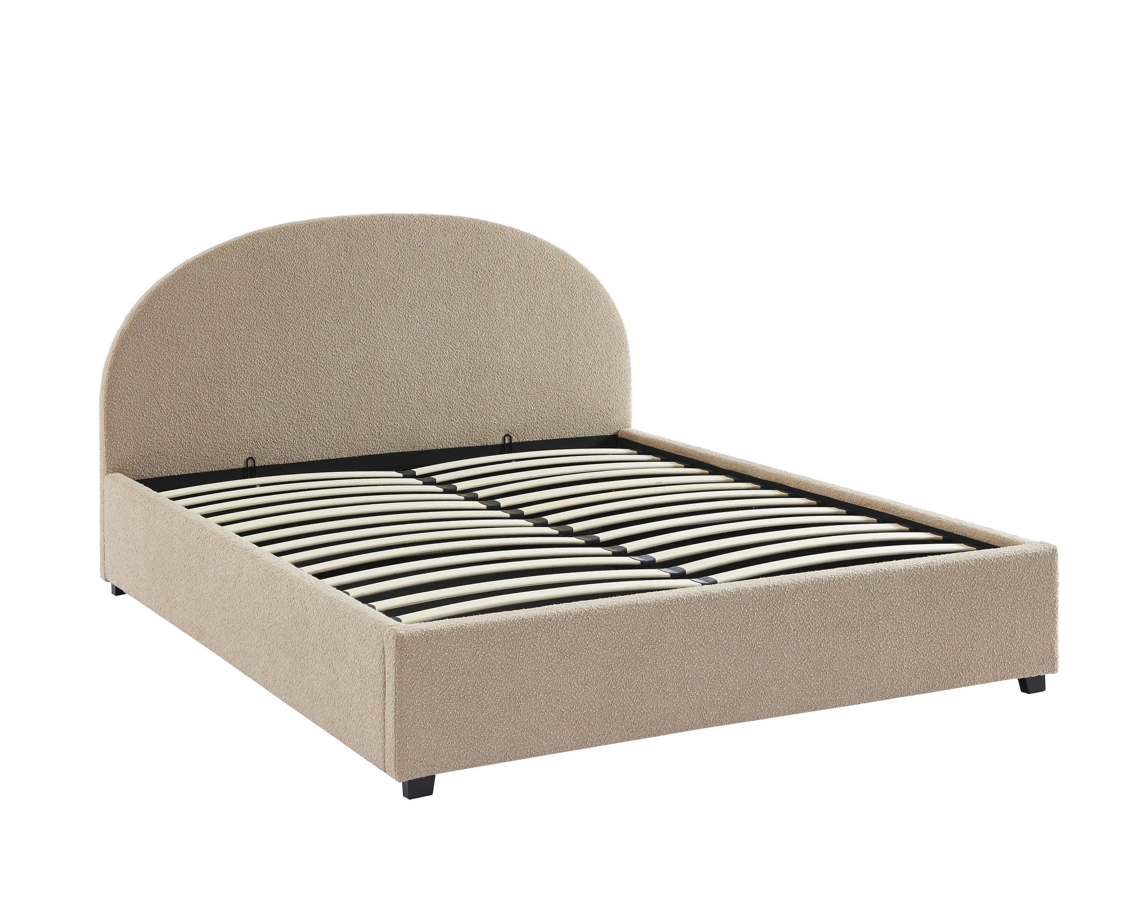 Lit Coffre Olaf - Tissu Bouclette Beige - Sommier Inclus