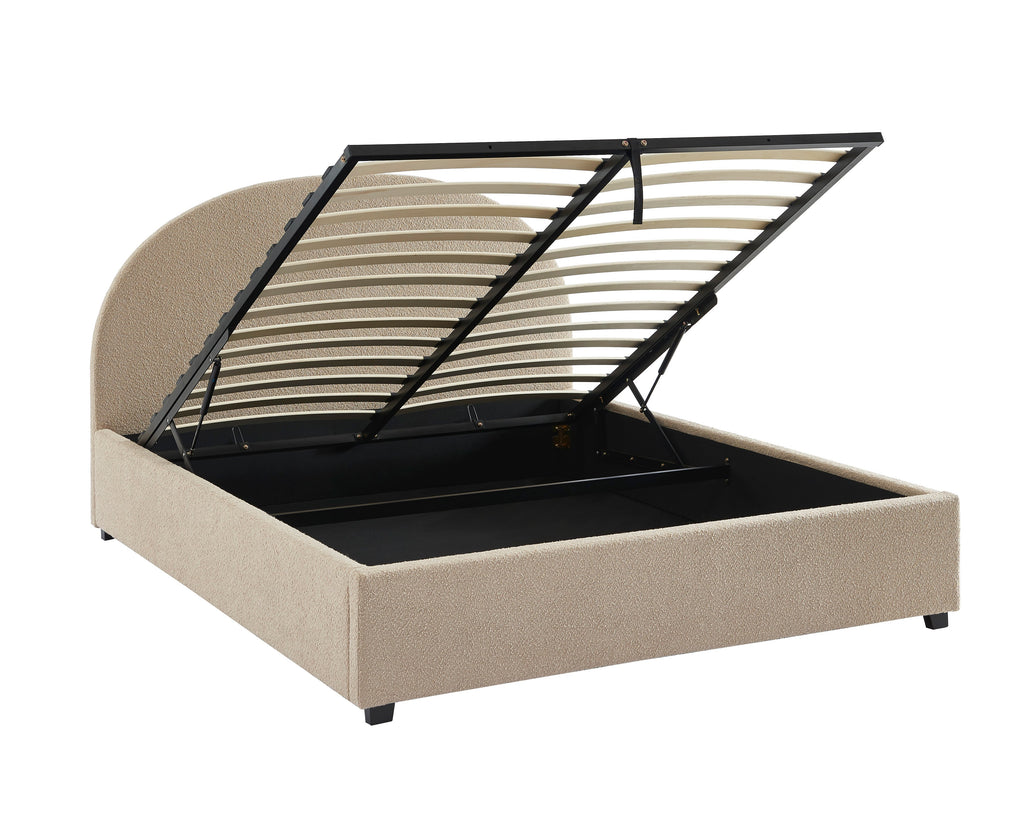 Lit Coffre Olaf - Tissu Bouclette Beige - Sommier Inclus