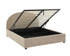 Lit Coffre Olaf - Tissu Bouclette Beige - Sommier Inclus