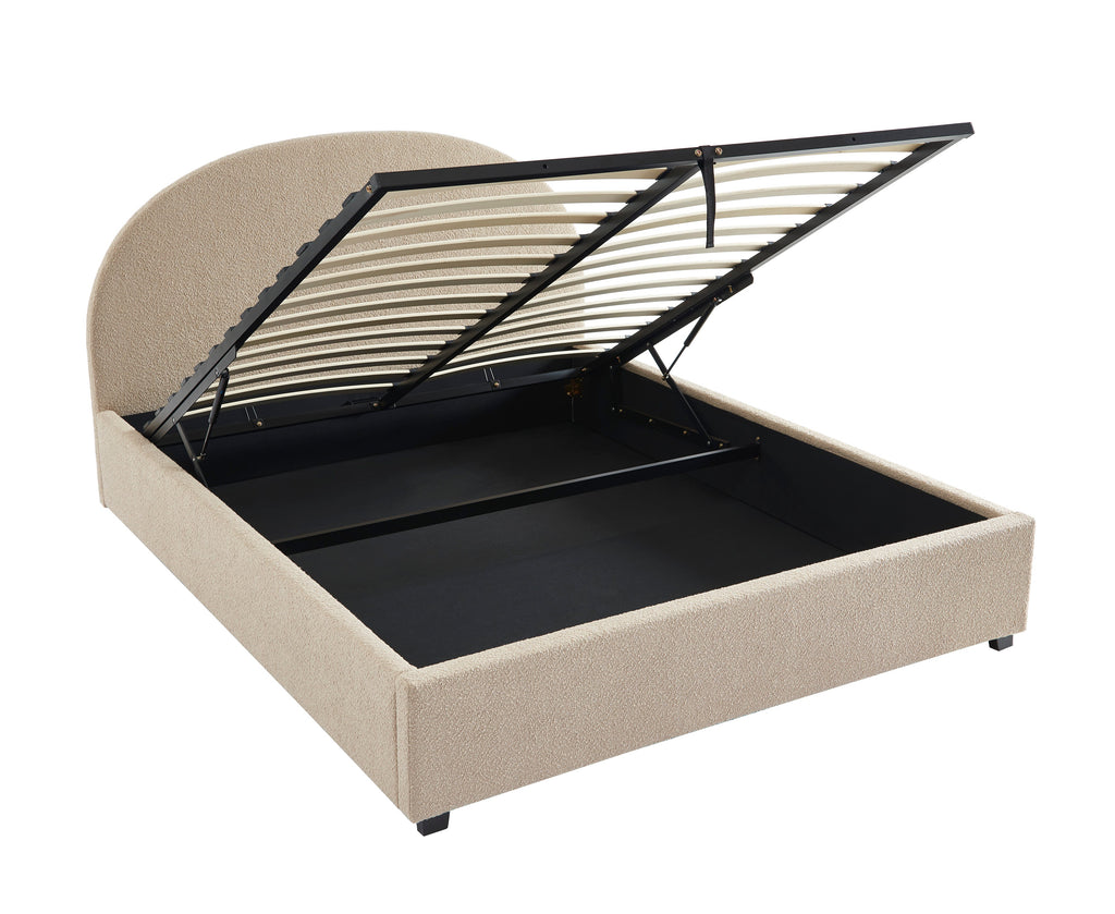 Lit Coffre Olaf - Tissu Bouclette Beige - Sommier Inclus