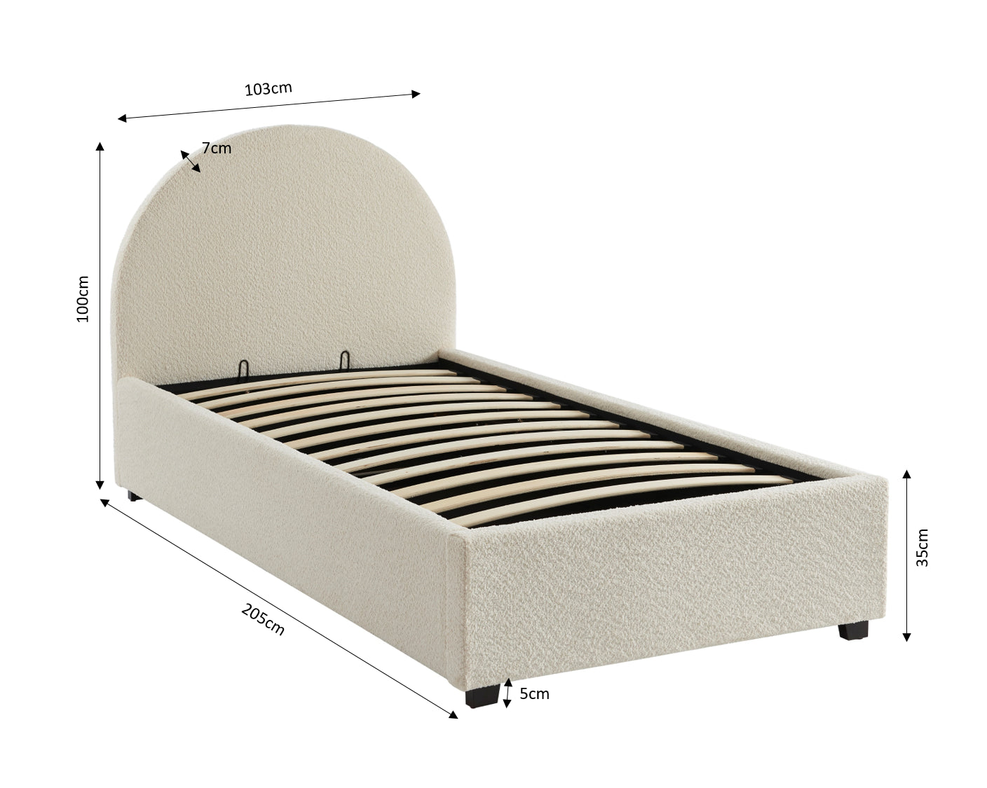Lit Coffre Olaf - Tissu Bouclette Écru - Sommier Inclus