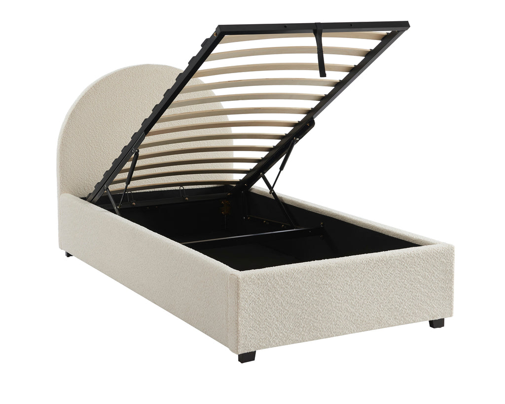 Lit Coffre Olaf - Tissu Bouclette Écru - Sommier Inclus