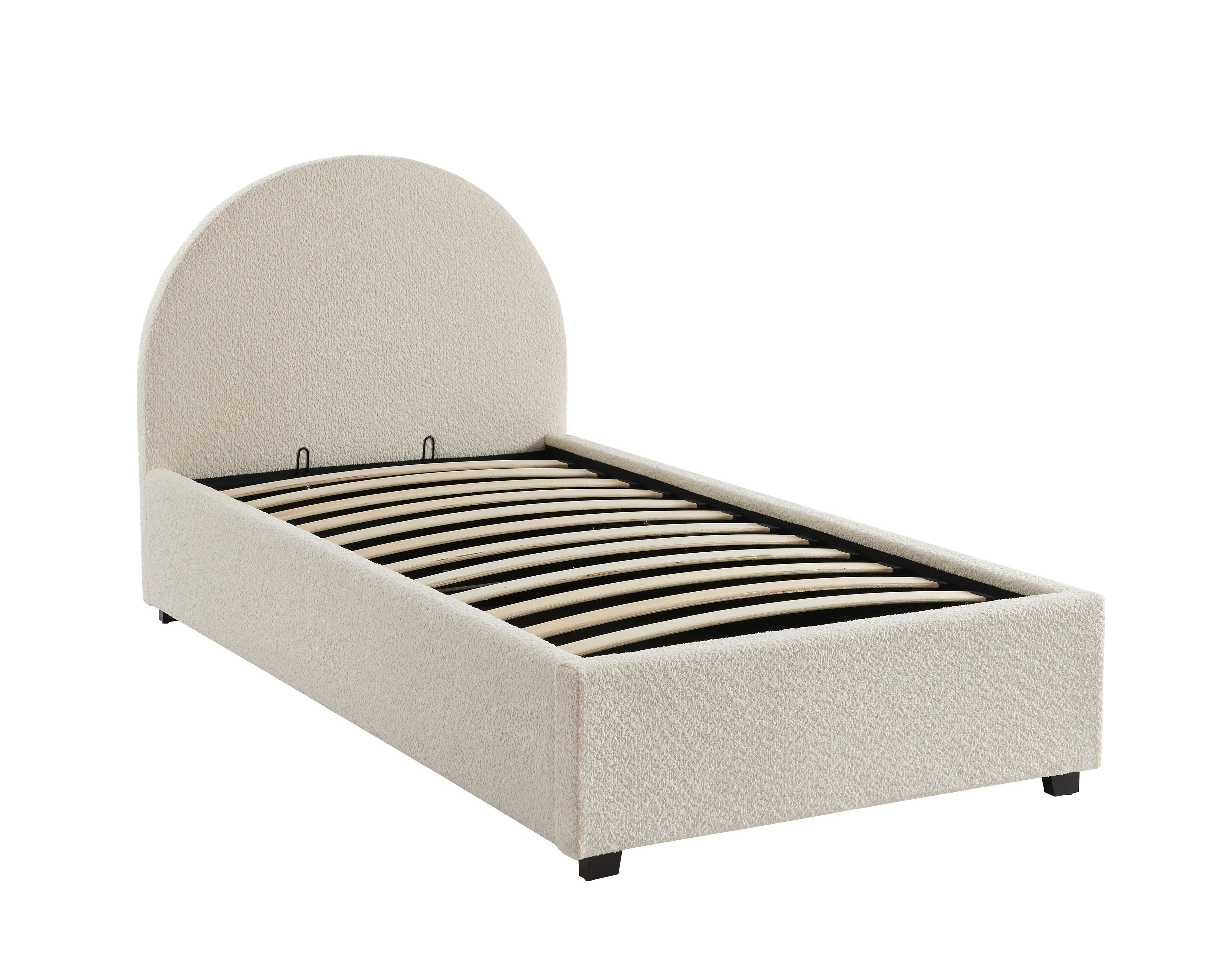 Lit Coffre Olaf - Tissu Bouclette Écru - Sommier Inclus